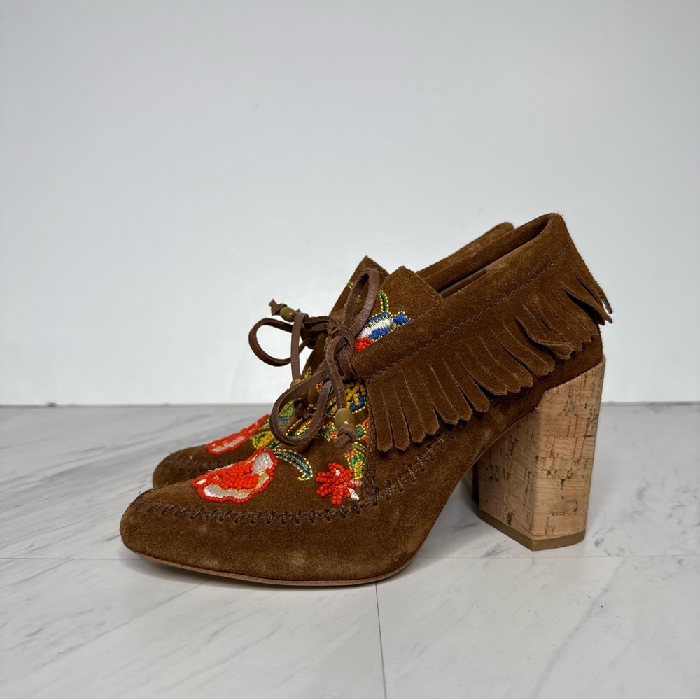 Tory Burch Huntington Fringe Brown Suede Beaded Bootie 5 1/2 M - Picture 14 of 14